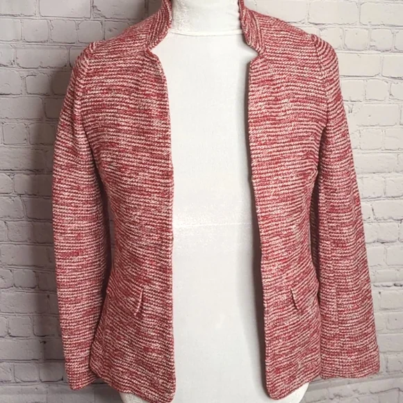 Talbots Blazer Cotton Blend Red White Petite 6P - Picture 2 of 6